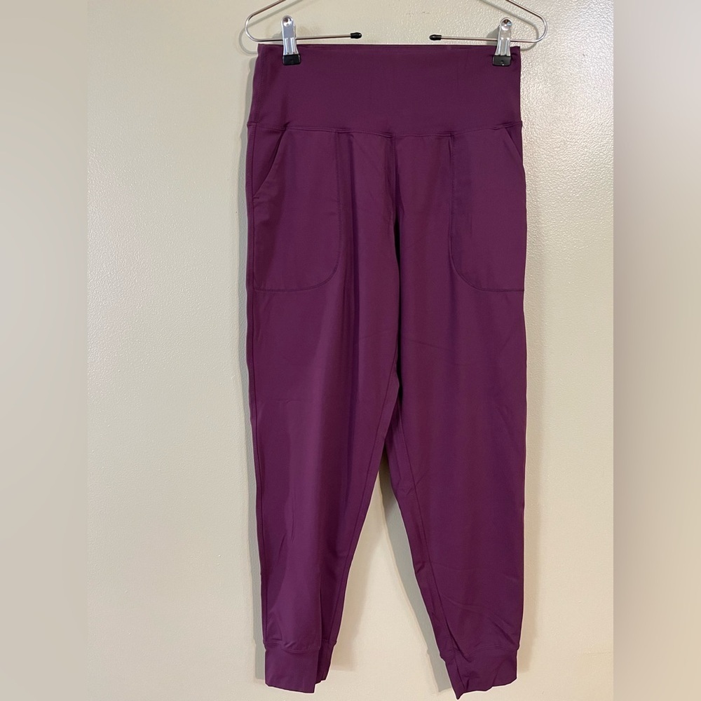Oalka Womens Purple Stretch Activewear Purple High Waisted Joggers Pockets M